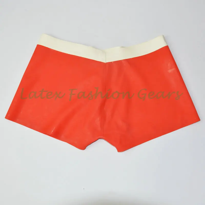 Men's Red and White Latex Underwear Adult Male Rubber Boxer Shorts Handmade