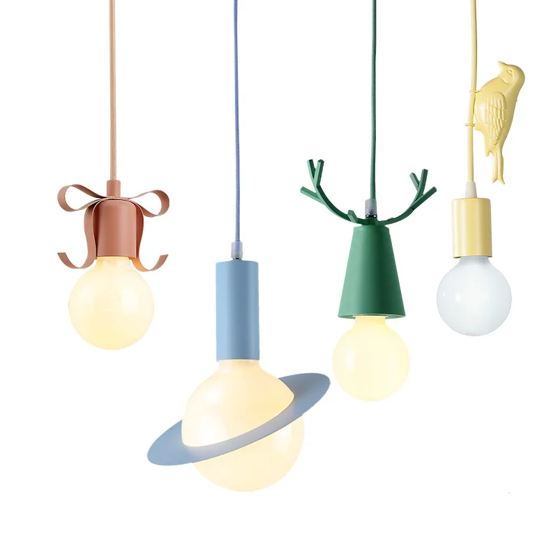 

Nordic Colour Makaron E27 Pendant Light Bow Bird Ball Window Bedside Children's Room Pendant Light Loft Style Lighting