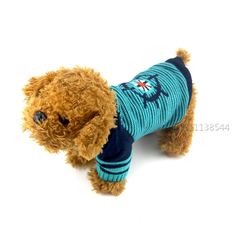 Зимний полосатый свитер для собак, теплый Круизный рулевой узор, Одежда для питомцев, костюмы для щенков и кошек, одежда для домашних животных для маленьких собак, плюшевый чихуахуа