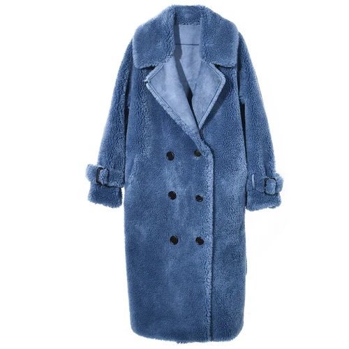 Real Fur Coat Women Korean Sheep Shearling Winter Coat Women Lamb Fur Jacket Windbreaker Abrigos Mujer Invierno MK188YY579 - Цвет: Blue