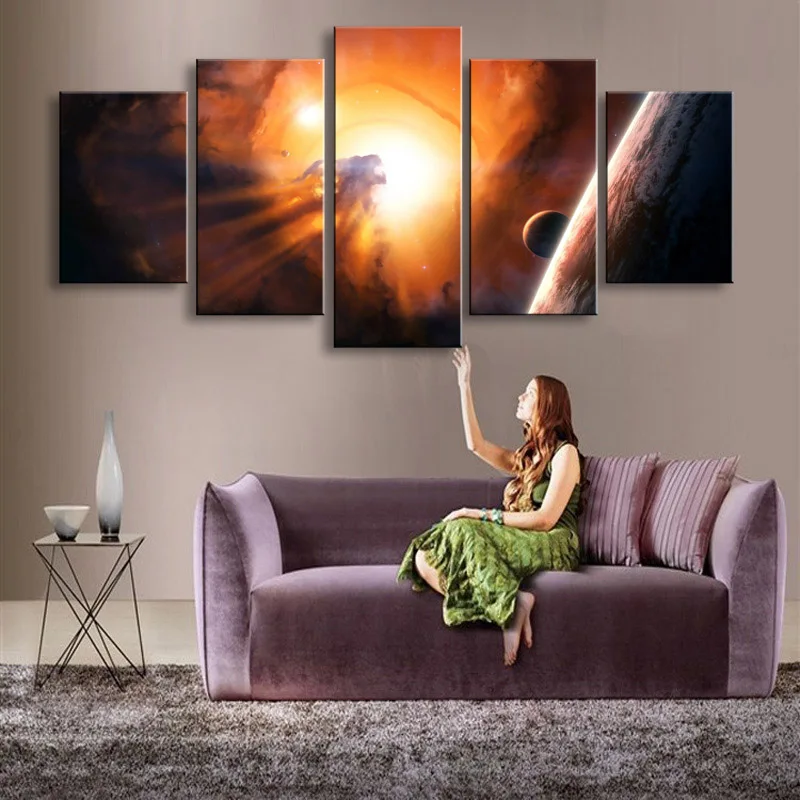 5 pieces high-definition no frame print  Nebula canvas oil painting poster and wall art living room picture XY-018 (1)