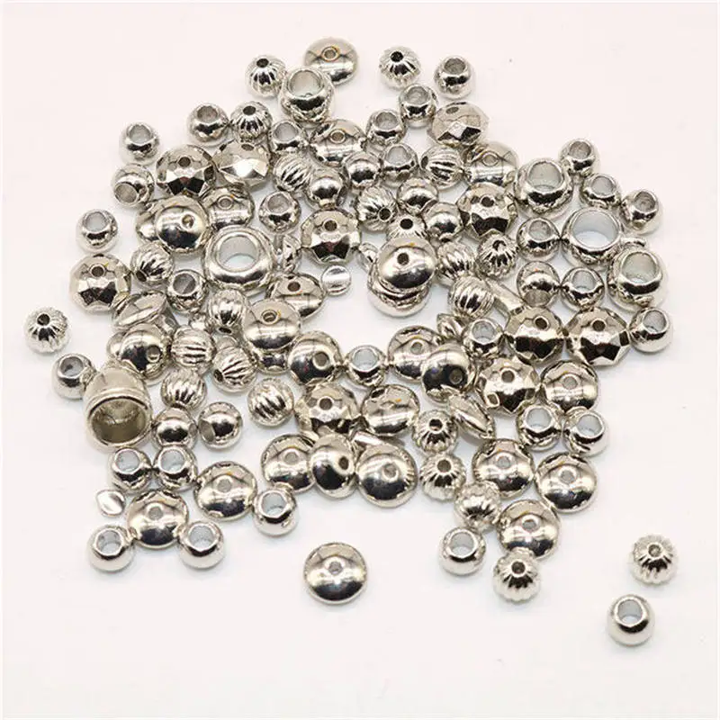 200PCS Spacer Loose Beads For Jewelry making Silver Plated CCB Round Seed Spacer Beads 5-8MM DIY Jewelry Accessories