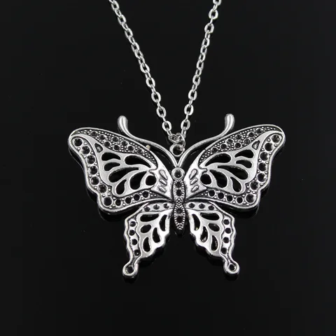 Fashion Hollow Butterfly Pendants Round Cross Chain Short Long Mens Womens Silver Color Necklace Jewelry Gift