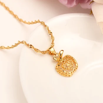 

Dubai india gold apple heart Women Ethiopian Pendant Necklace 18 k Fine Gold Solid GF Jewelry Flower party wedding Gifts