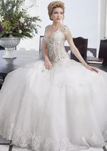 Luxurious Bride Dress Sexy V Neck Appliques Ball Gown Tulle Bridal Gown Formal Wedding Dress Long With Heavy Pearls MF644