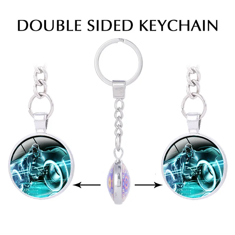 

Tron legacy Double sided Pendant keychain for keys Virtual Racing Movie Posters Glass Round Dome keychains accessories for women