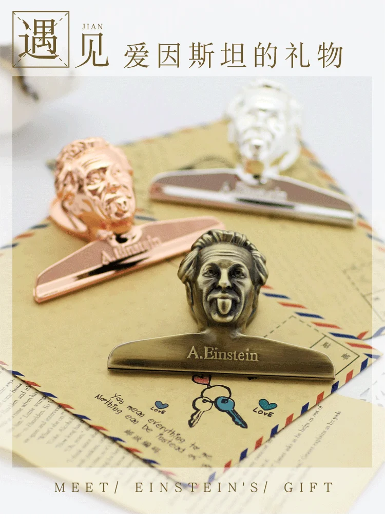 Креативные большие бумажные зажимы в форме головы Эйнштейна, зажимы из розового золота, винтажные канцелярские принадлежности, украшение для блокнота и дневника