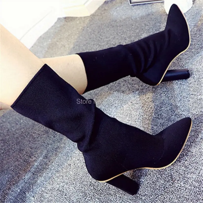 2017 New Style Autumn Winter Boots Stretch Fabric Women Pumps Shoes Wool Knitting Boots Ankle Boots High Heels Shoes Woman