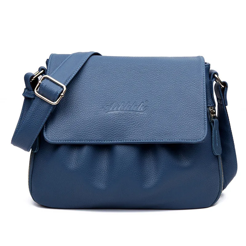 The new middle-aged zipper buckle women messenger bags fashion pure leather horizontal section square shoulder bag