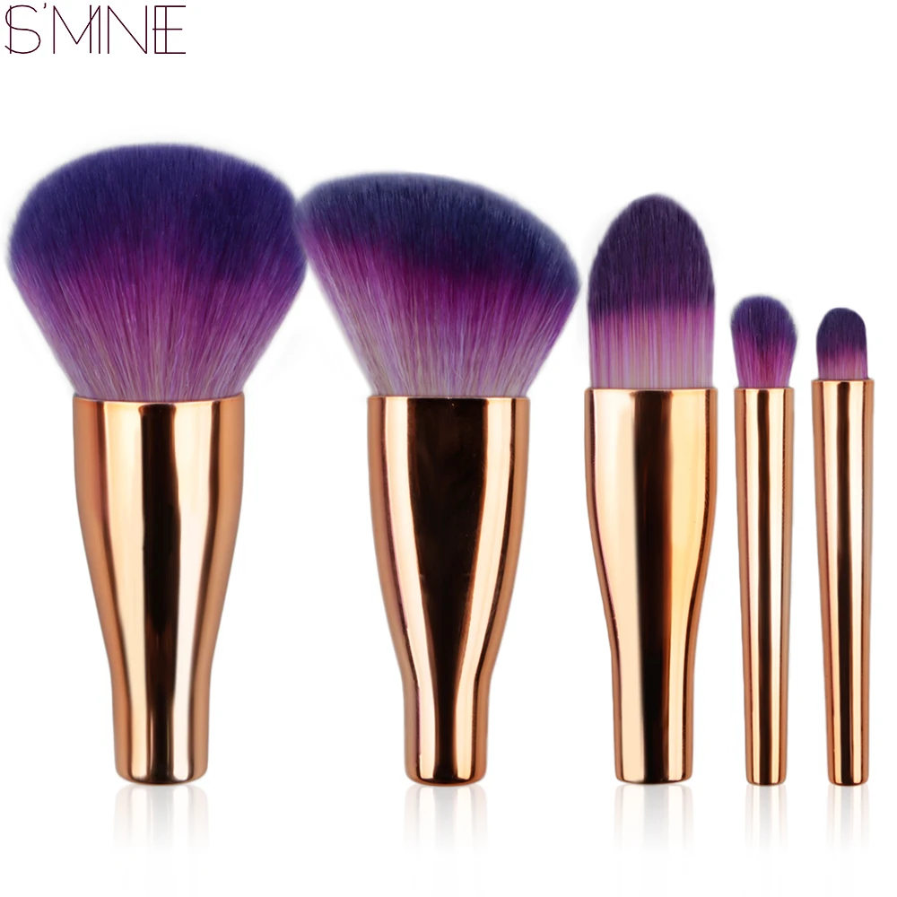 ISMINE 5Pcs Makeup Brushes Set Gold Handle Purple Wool Fiber Brush Powder Blush Cosmetics Tools Portable | Красота и здоровье