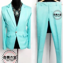 S-5XL! Мужская Новая мода Тонкий диджей певец ди-джей GD шоу Луо с молочно-голубой тонкий костюм официальные костюмы