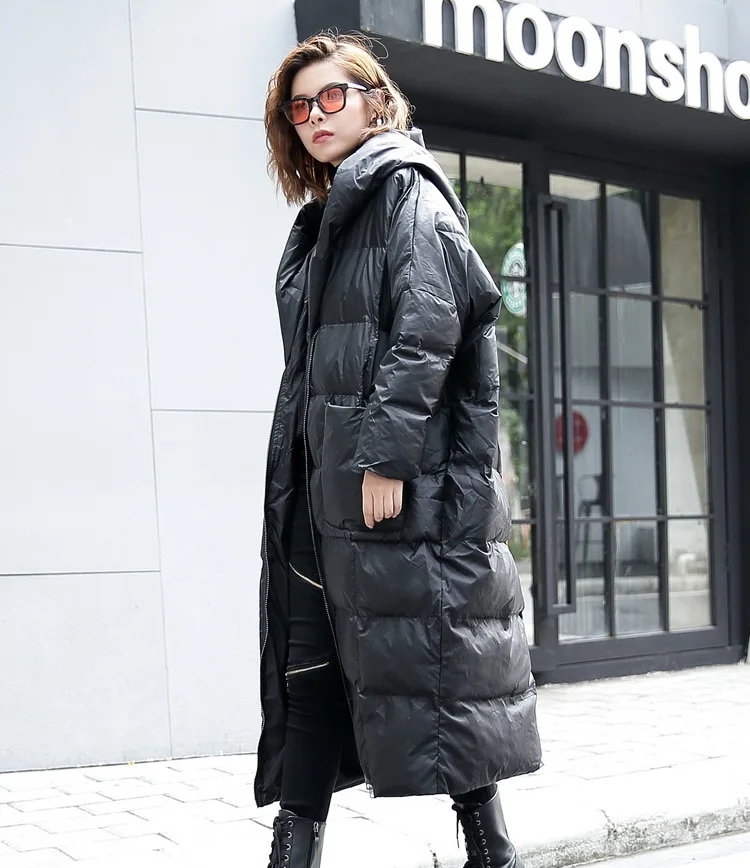 Cakucool New Women Oversize Parka Pockets Batwing Loose Warm Overcoat Hooded Large Mid Long Casual Parkas Lady Black Army Green