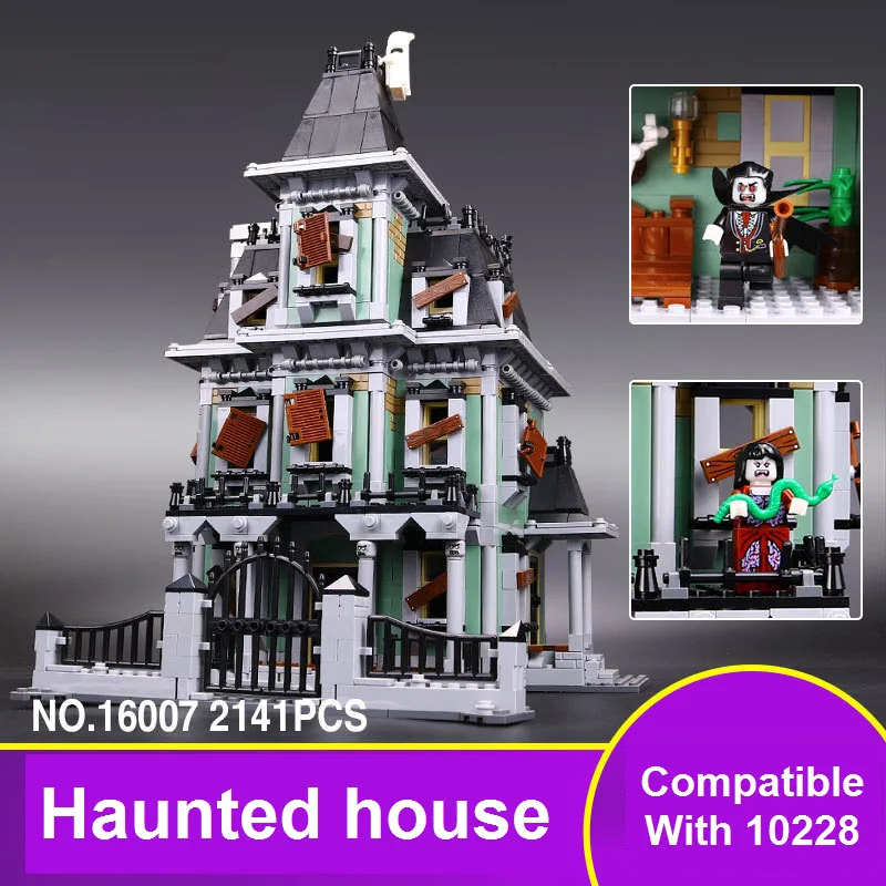 TRACKER New LEPIN 16007 2141Pcs Monster Fighter The Haunted House Model Set Building Kits Model Compatible With 10228 Kids Gift