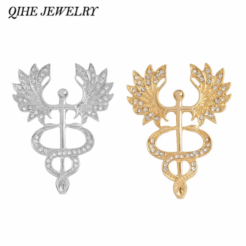 

QIHE JEWELRY Caduceus Pins Badges Brooches Lapel pin Medicine symbol Medical jewelry Gift for nurse,doctor, medical student