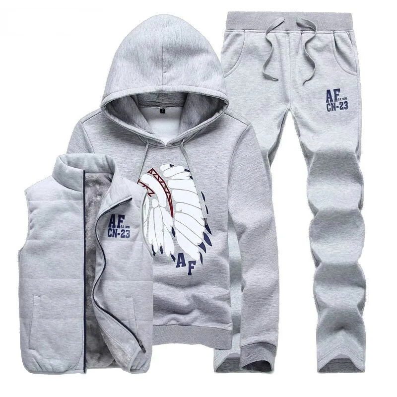 Thick Inner Wool Men Tracksuit Set Fleece Jacket Vest Pants 3 Pieces Sets 2018 Winter Pullover Hoodies Men set Jogger for Male