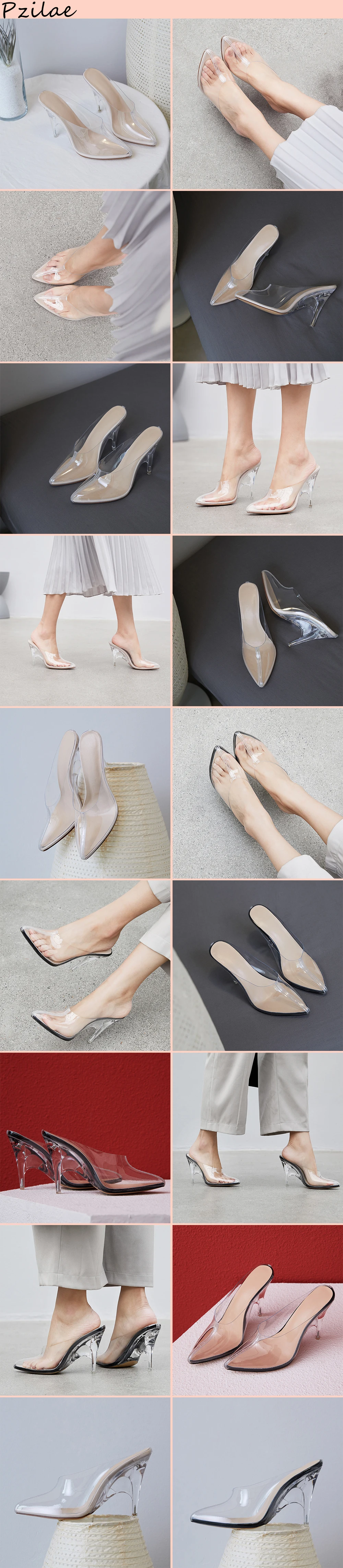 Pzilae/женские шлепанцы; Летние пикантные прозрачные тапочки на высоком каблуке; женские босоножки на прозрачном каблуке; женские туфли-лодочки; женская обувь; Размер 10