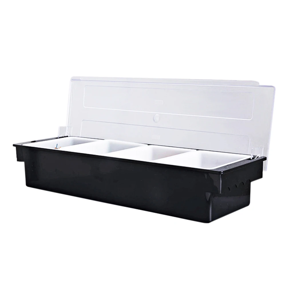 Condiment & Spice Box Serving Set 4 Section Seasoning Storage Container Rack Combo, Kitchen Restaurant Cafe Use