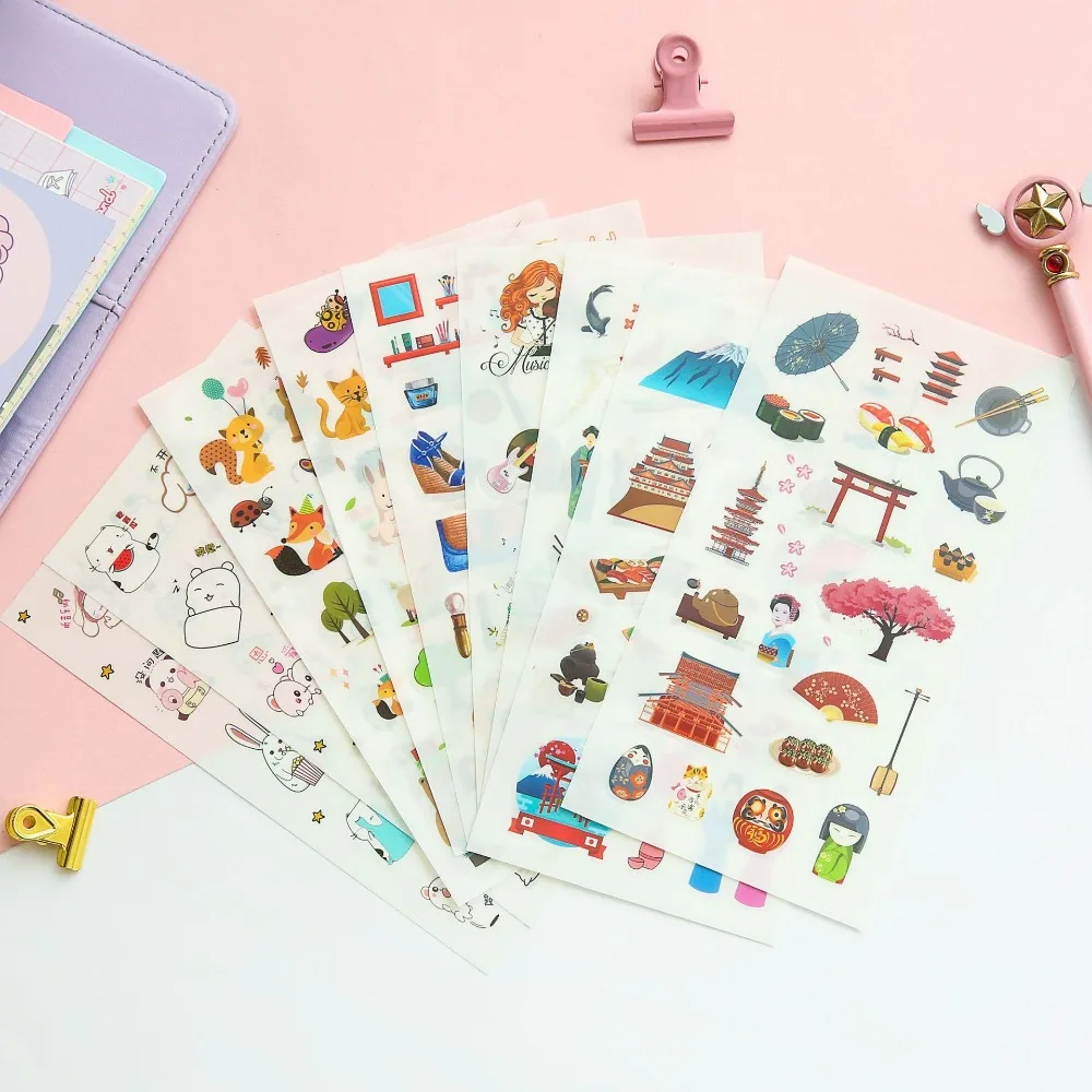 

6 Sheets/Set Cartoon Good Time Daily Life Decoration Scrapbooking Stickers Transparent PVC Stationery Diary Stickers