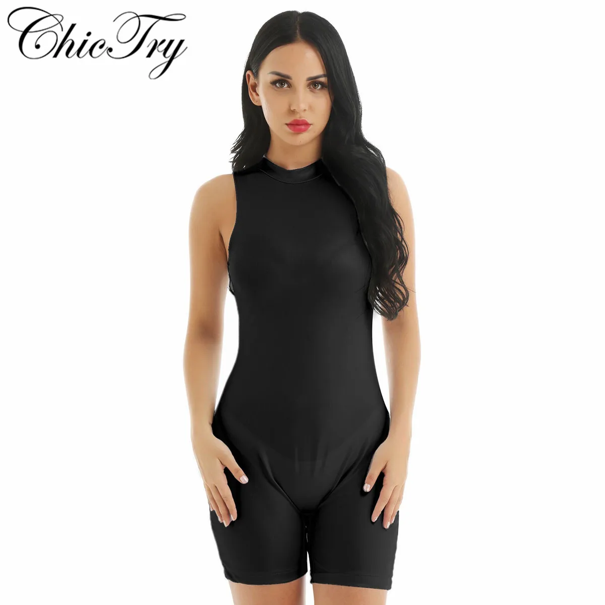 

Women Evening Party Bodysuit Smooth Crewneck Sleeveless Bodycon Tank Romper Club Short Jumpsuit Clubwear for Cocktail Party