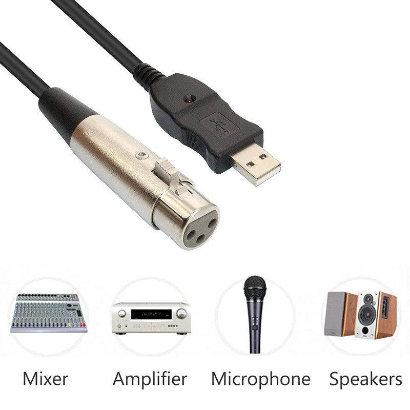 Высокое качество 3 м 9 футов USB-MIC черный микрофонный кабель USB штекер 3-контактный XLR Женский кабель Шнур адаптер микрофонная связь