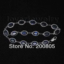 Натуральный бриллиант голубой Сапфировый Браслет из 14К белого золота, браслет для женщин Овальный 4x6 мм NA0022