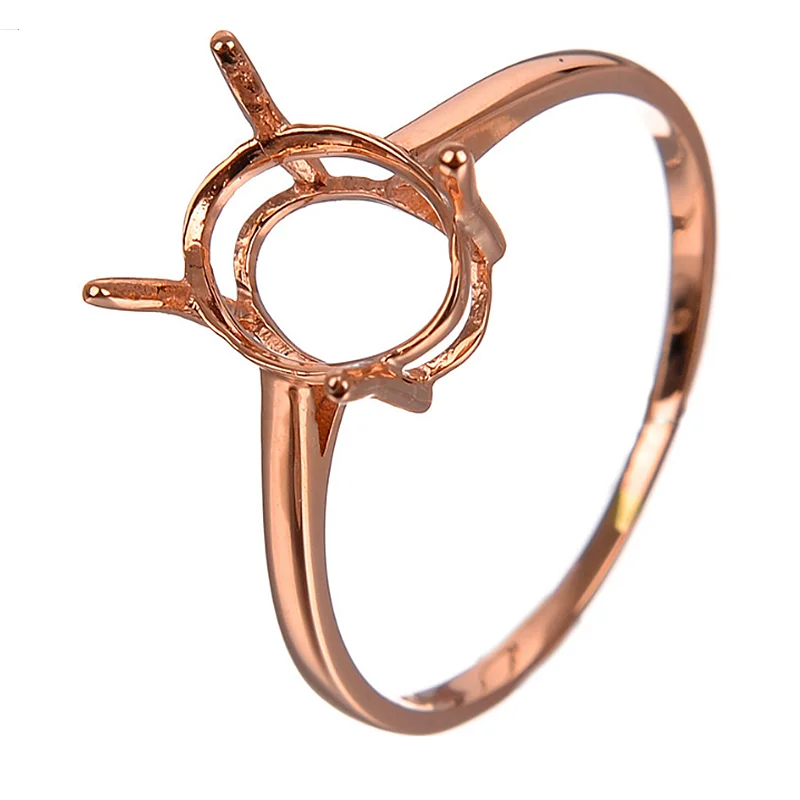Solid 14 k розовое золото Для женщин Обручение обручальное кольцо 7x9 мм овальным вырезом кольцо Маунт Semi белый желтый золотой опционально