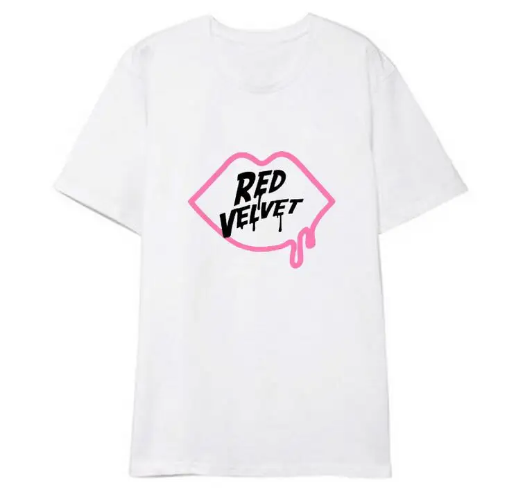 

Kpop red velvet pink lips printing fashion unisex t shirt for summer men women loose o neck short sleeve t-shirt 8 colors