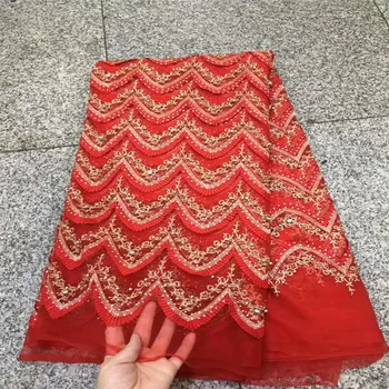

HFX Beaded Nigerian Lace Fabric Embroidery Nigerian French Net Lace Fabric High Quality African Lace Fabrics Whit Stones X171-1