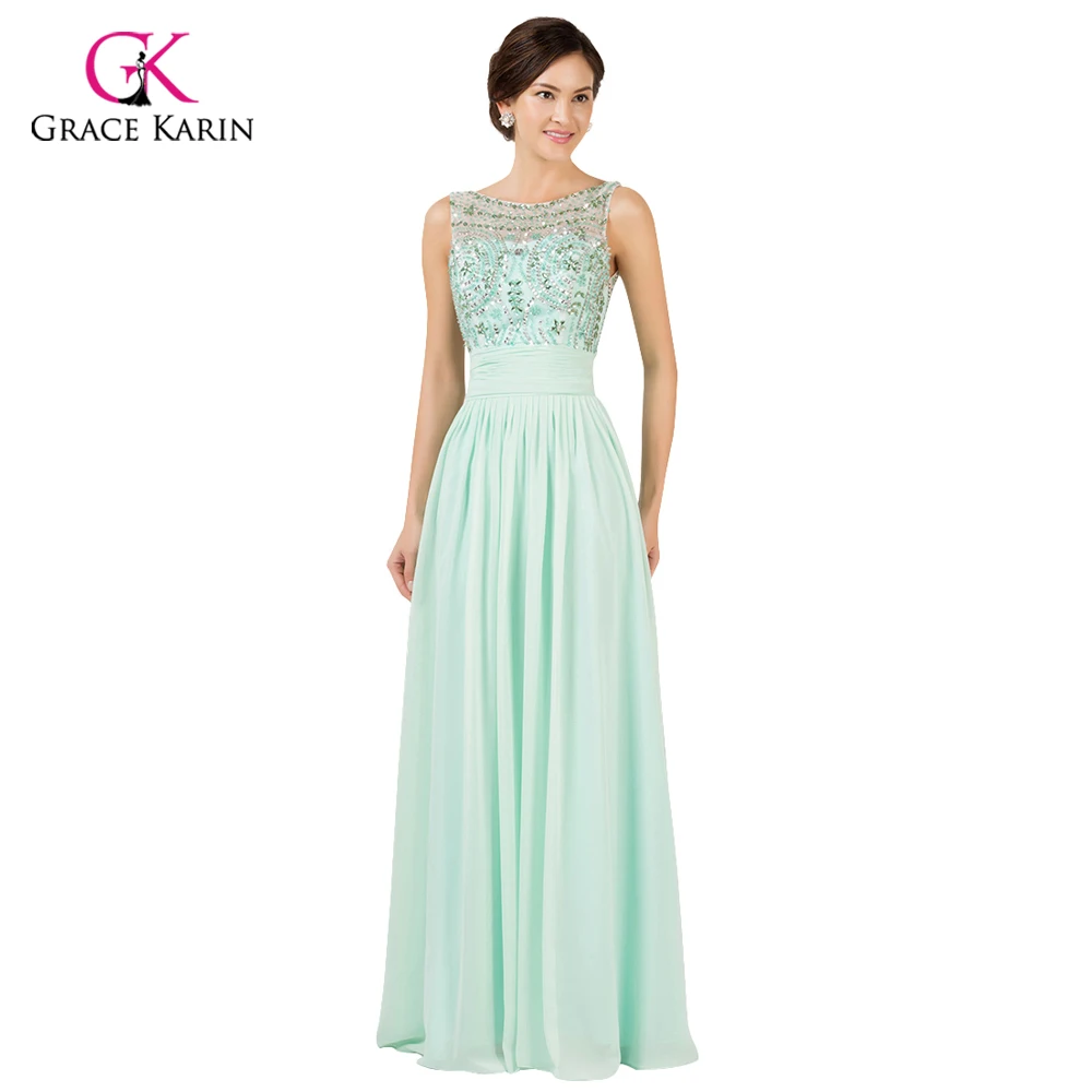 Online Get Mint Green For Wedding Bow Aliexpress Light Mint Green Long Chiffon Bridesmaid Under 50 Grace Karin 2017 Prom Bridesmaids Wedding Party Dress