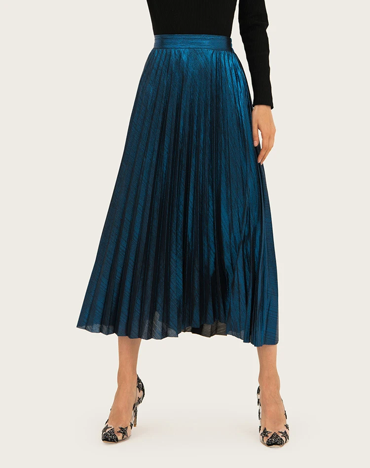 Wasteheart синий Lanon Женская юбка Повседневная Женская высокая талия А-силуэт плиссированная до середины икры длинная юбка сетчатая одежда