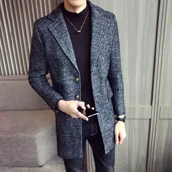 2018 длинные пальто мужские длинные куртки винтажные мужские шерстяные пальто мужские зимние ветровки Slim Fit британский стиль Gabardina Hombre серый