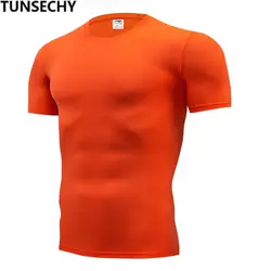 Tunsechy модная Однотонная футболка Для мужчин короткий рукав сжатия обтягивающие футболки рубашка S-4XL летняя одежда бесплатный проезд