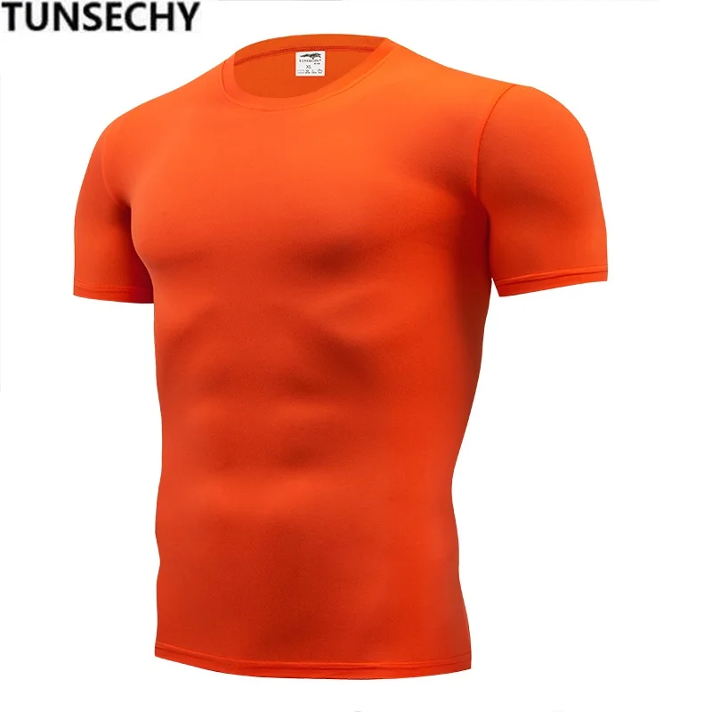 TUNSECHY Fashion pure color T-shirt Men Short Slee