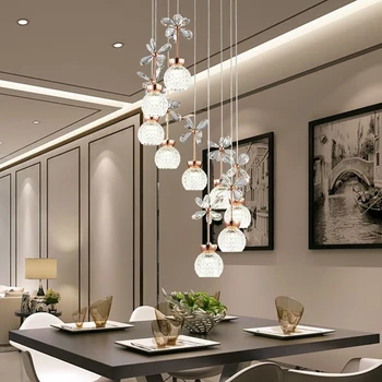 

Crystal LED pendant lamps restaurant staircase long modern minimalist entrance line 9heads Pendant Lights ZA623 ZL51