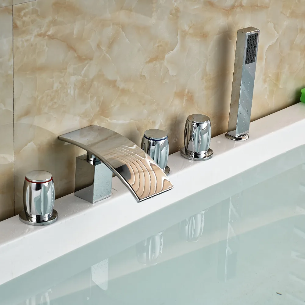 Круглые рукоятки Ванная комната Ванна широкораспространенные Краны 5 шт. Ванна Смеситель Водопроводной воды