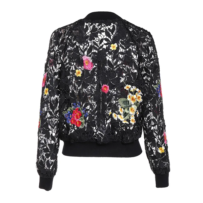High quality hollow out baseball jackets women 2019 spring summer embroidered floral jackets women's short coat G145