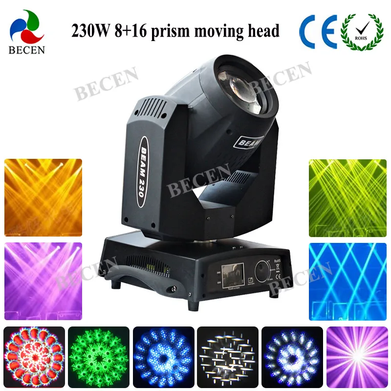 Новый 230 Вт 7R острый луч движущаяся головка света 8 + 16 bi prism 6 очков gobo 4 шт