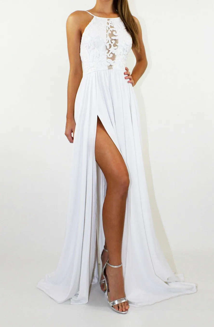 Последняя Летняя мода кружевное платье женское белое длинное платье сексуальная женская одежда vestidos branco платье на бретелях Украина - Color: White