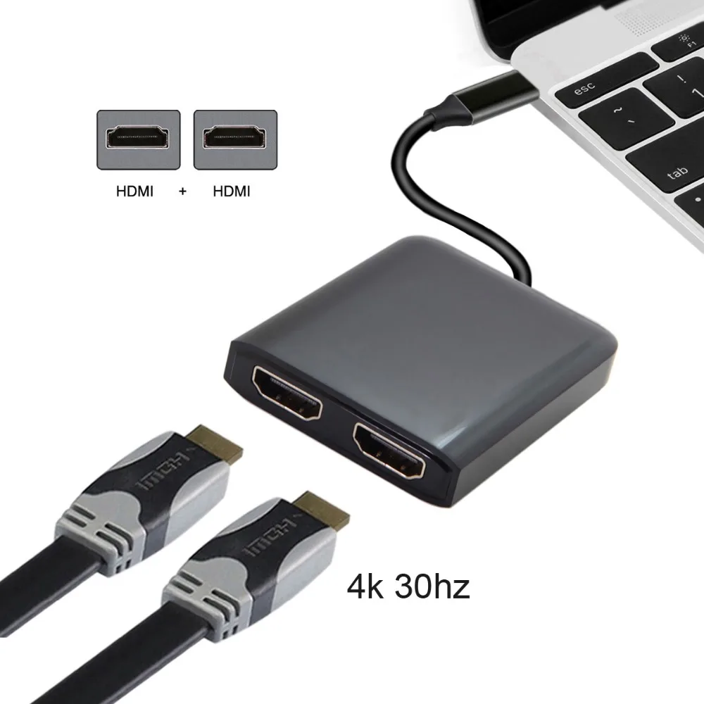 2 в 1 конвертер USB-C USB 3,1 Тип C двойной HDMI 4 К к 30 Гц адаптер для ноутбука и Macbook и монитор HDTV