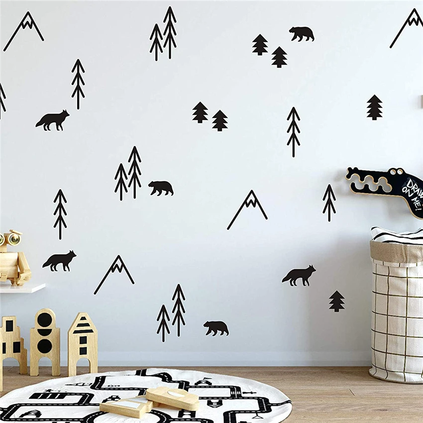 Деревянные животные деревья и горы виниловые наклейки на стену для спальни гостиной детской комнаты школьные наклейки на стену в детскую комнату художественный Декор