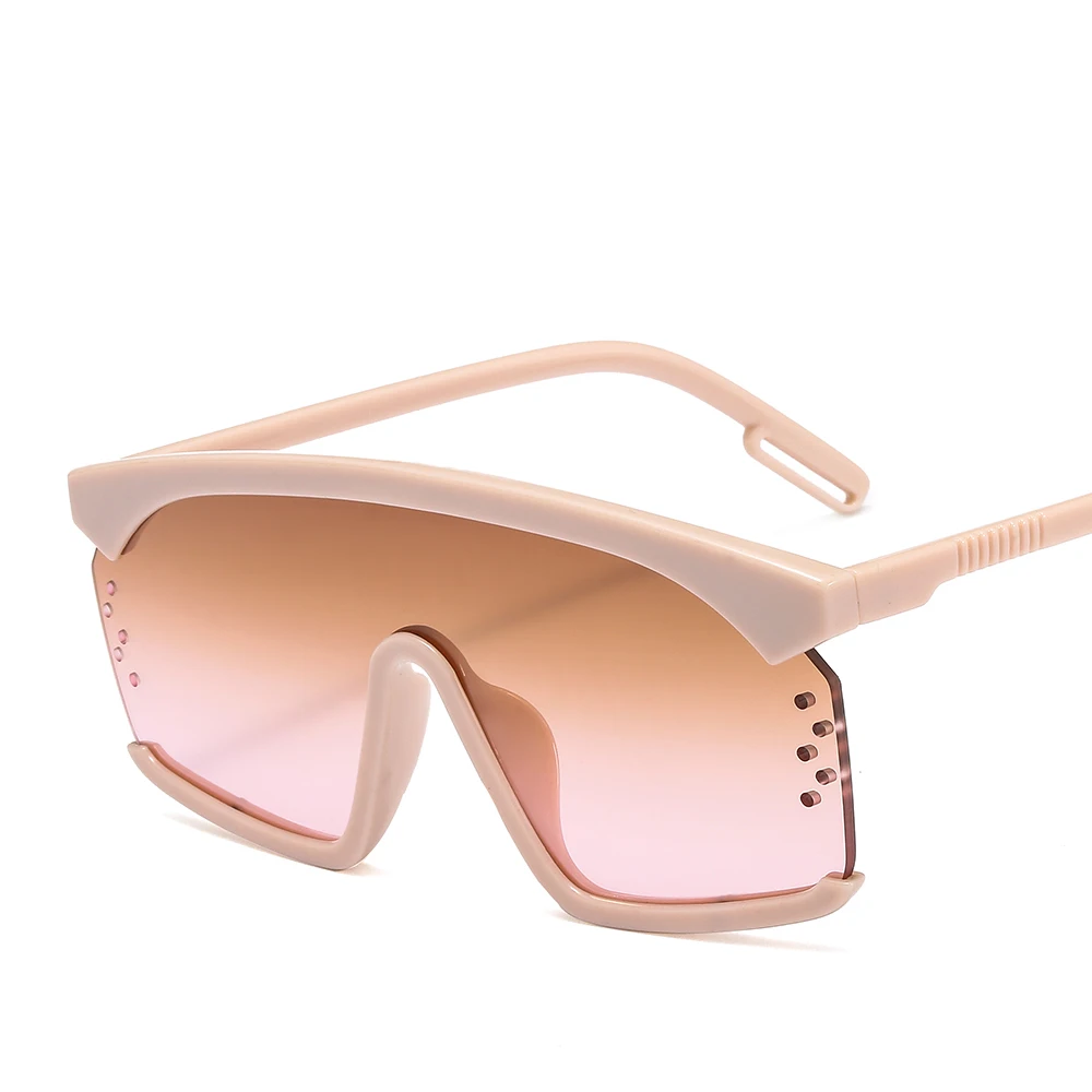 Longkeader, полуоправы, негабаритные солнцезащитные очки для женщин, фирменный дизайн, стимпанк, большая оправа, Gogles, женские трендовые очки, UV400 - Цвет линз: C7beige tea pink