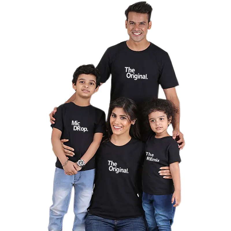 Fashion mother daughter t shirt for father son matching outfit clothes outfits family look mommy and me Original Mic DRop REmix - Color: black