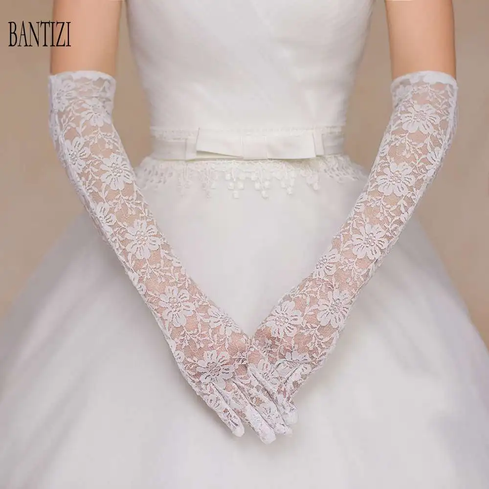 Finger Bridal Gloves Lace Applique Long Wedding Gloves Bridal