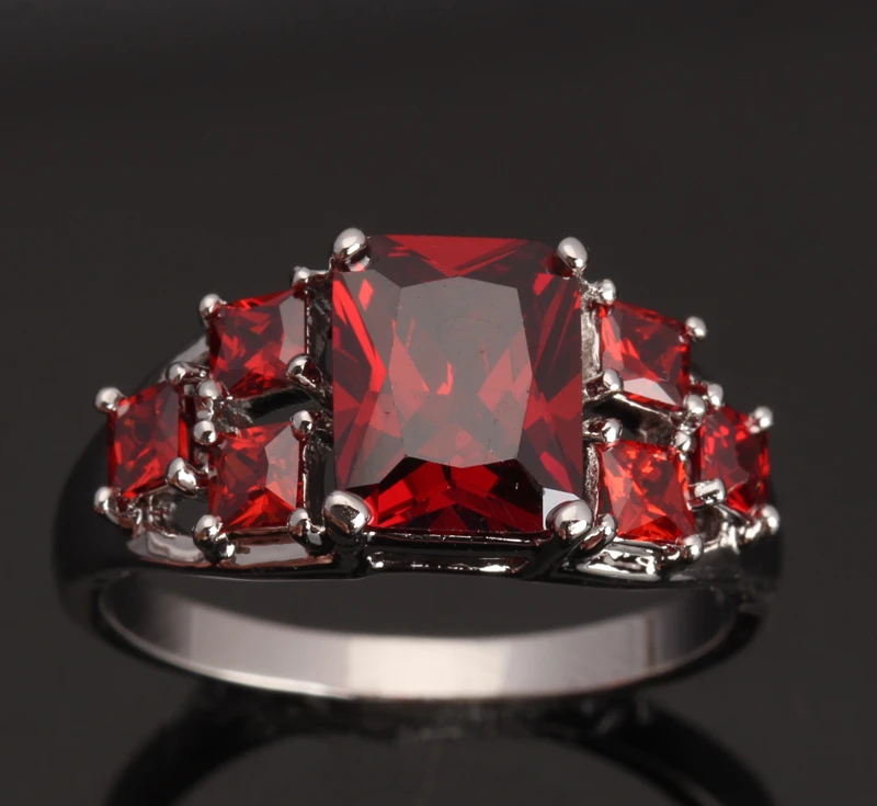 Простое женское украшение серебряное кольцо Размер 6 / 7 8 9 S0056|red garnet|925 sterling silver925