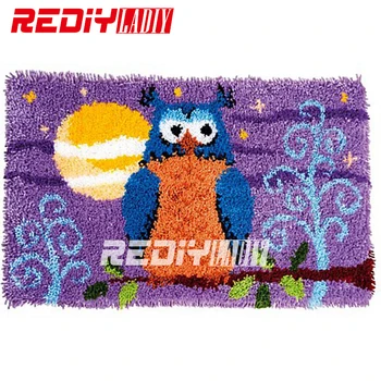 

DIY Carpet Rug Owl with Moon Latch Hook Rug Kits Crocheting Tapestry 100% Acrylic Yarn Cushion Set for Embroidery Unfinished Mat