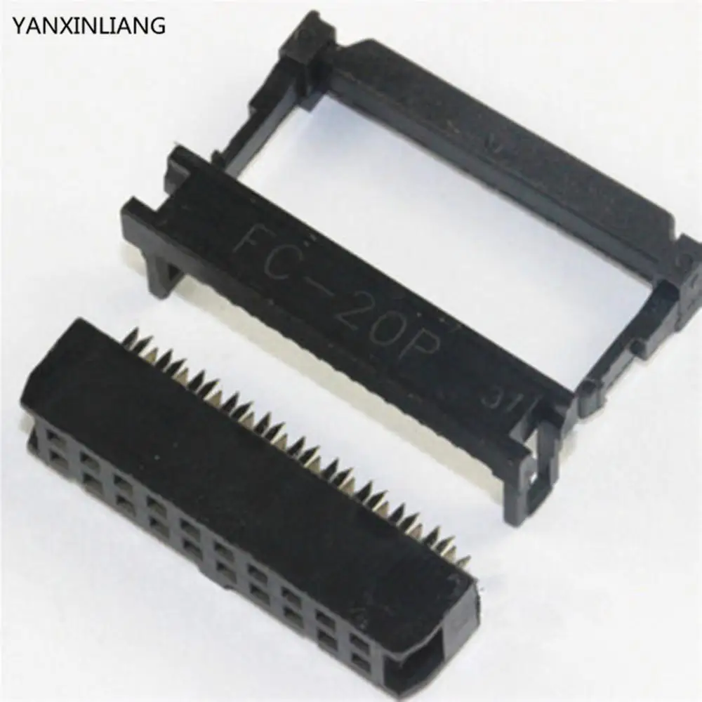 

10PCS FC-20P 2x10Pin Dual Row Pitch 2.54mm IDC Socket Connector Female Header 20-pin cable socket