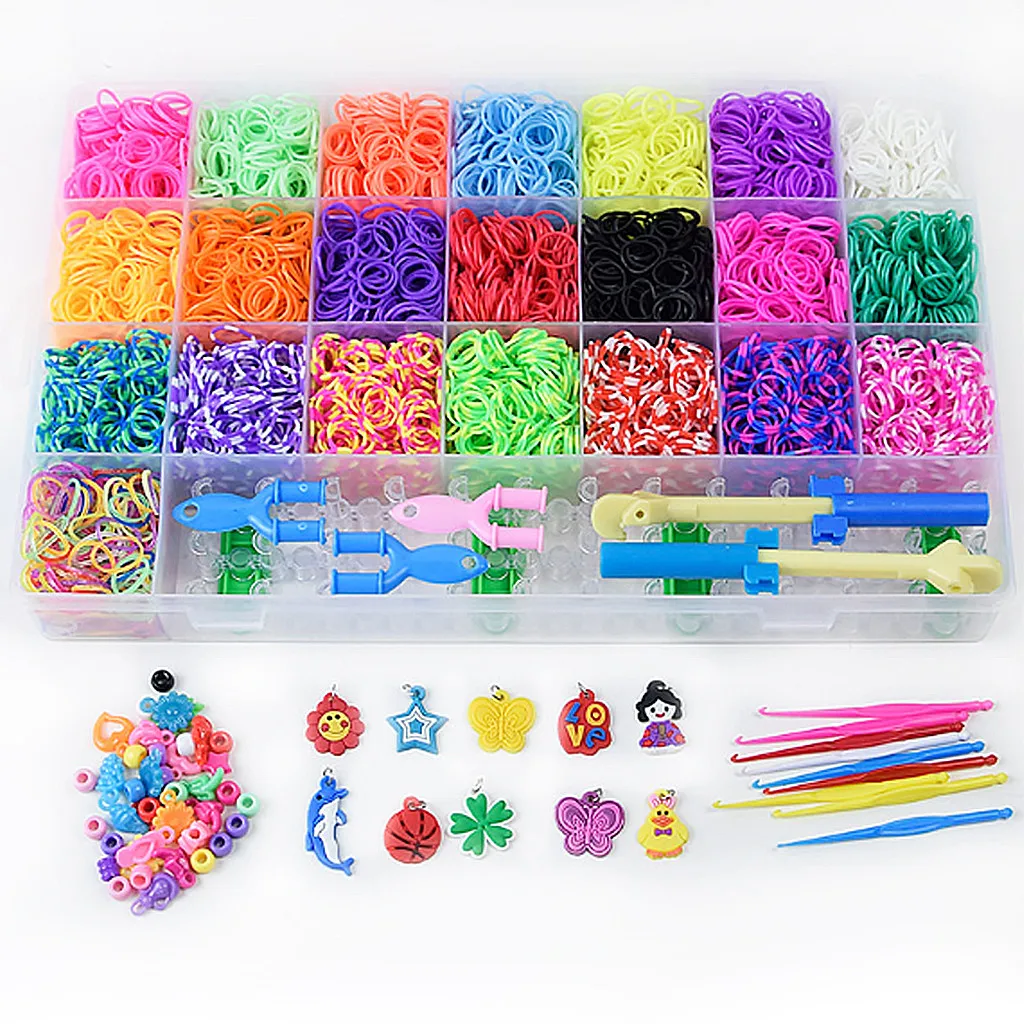 

2019 New Multicolor DIY Rainbow Knitting Suit for Girls Braided DIY Bracelet and Ring #NN619