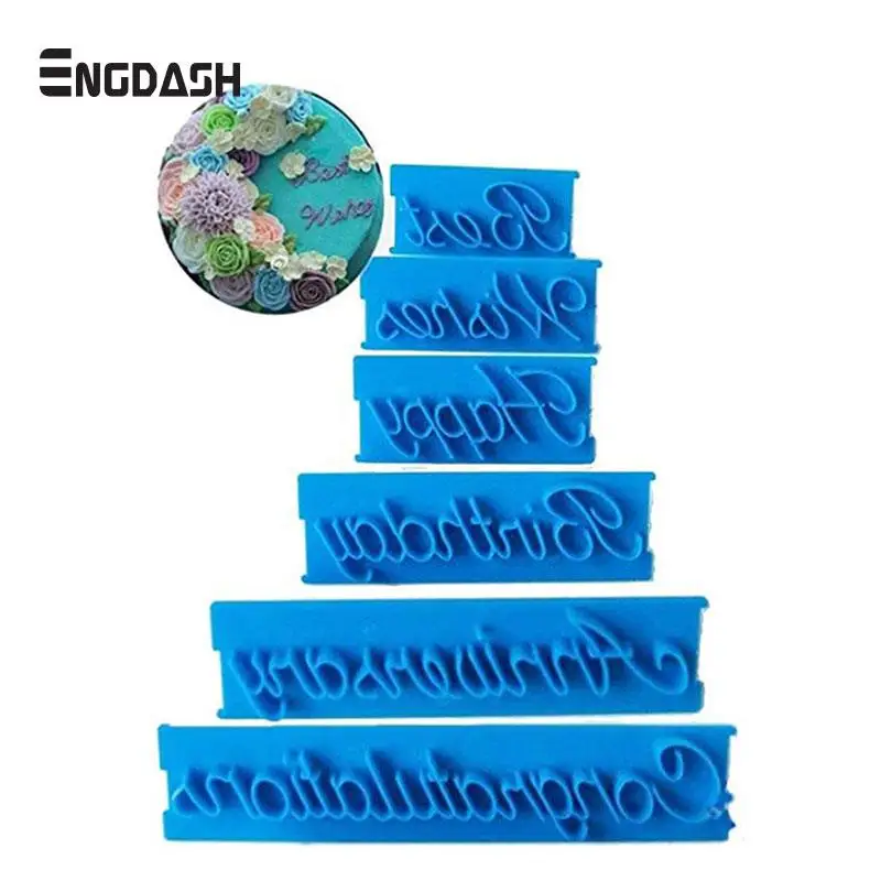 

ENGDASH 6pcs/Lot Cookie Stamp Blessing Letter Fondant Cutter Mould Icing Sugarcraft Cake Decorating Tools High Quality