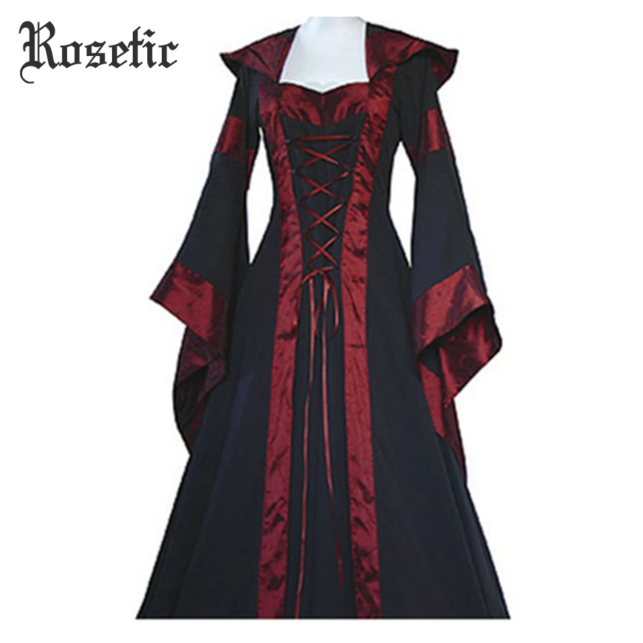 Rosetic Gothic Gown Medieval Dress Halloween Robes Vintage Cosplay
