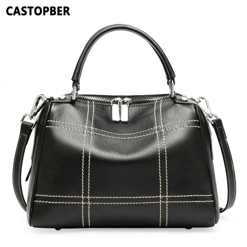 

Women's Fashion Doctor Bag Genuine Leather Cowhide Designer Totes Handbags Female Crossbody Bags Shoulder European and American